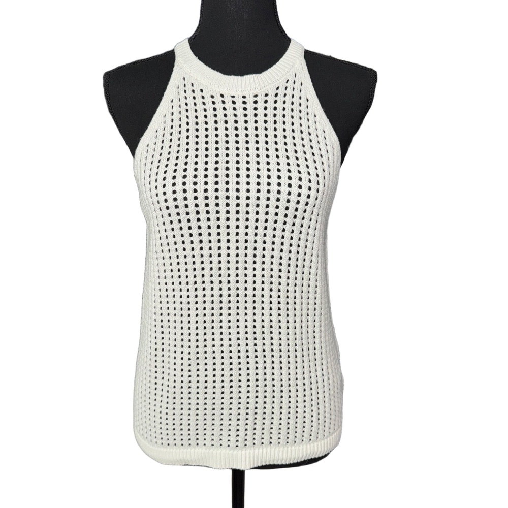 CeCe NWT Women’s Knit Halter Neck Sleeveless Top in White-Size Medium